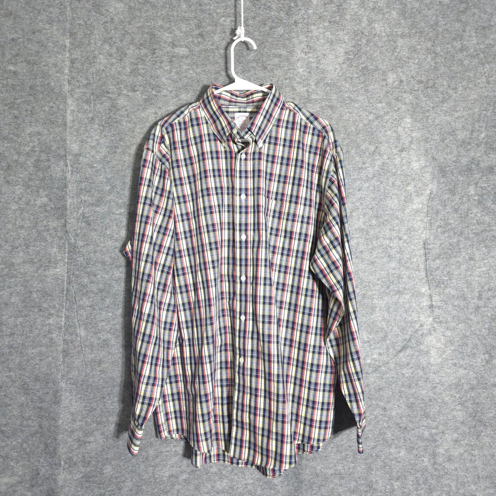 Brooks Brothers Madison Shirt Men Large Plaid Supima Cotton Non-Iron Long Sleeve